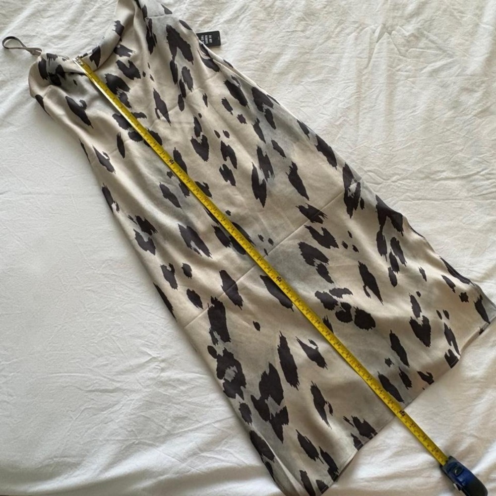 NWT Express Satin Cowl Neck Abstract Leopard Print Midi Dress XS - Picture 2 of 7